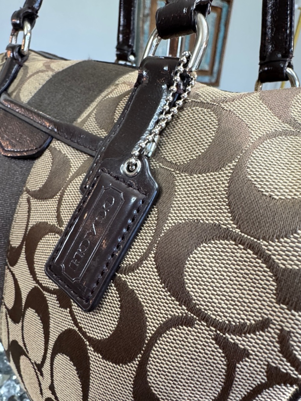 Coach Nancy satchel Signature Canvas Satchel with Dark Brown patent Trim - Picture 4 of 14